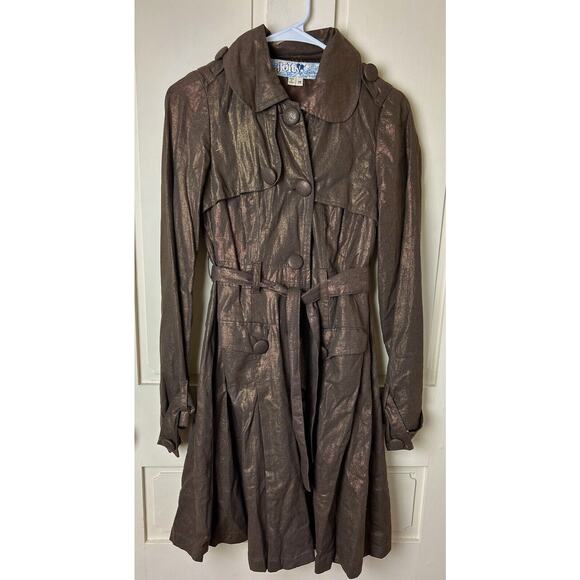 Jolt Brown/Copper Sparkle Trench/Lined/Button Up/Belt Coat-Med. - Picture 1 of 6
